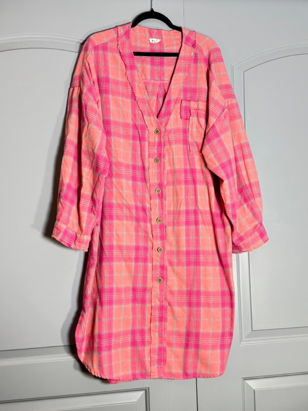 POL Pink Plaid Flannel Shirt Dress Sz S